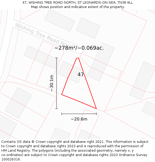 47, WISHING TREE ROAD NORTH, ST LEONARDS-ON-SEA, TN38 9LL: Plot and title map