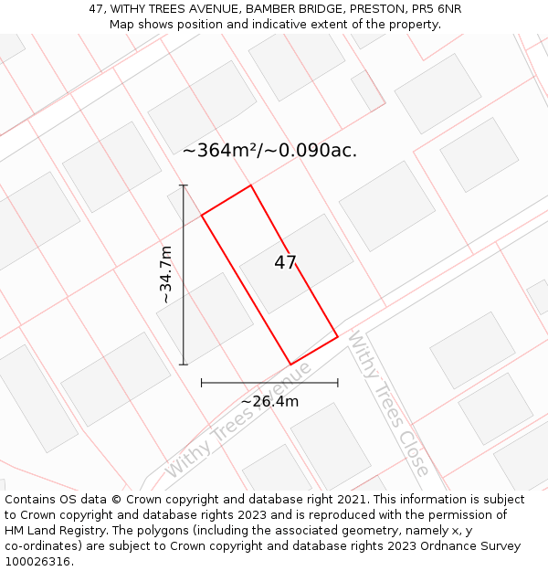 47, WITHY TREES AVENUE, BAMBER BRIDGE, PRESTON, PR5 6NR: Plot and title map
