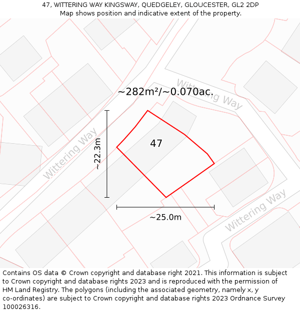 47, WITTERING WAY KINGSWAY, QUEDGELEY, GLOUCESTER, GL2 2DP: Plot and title map