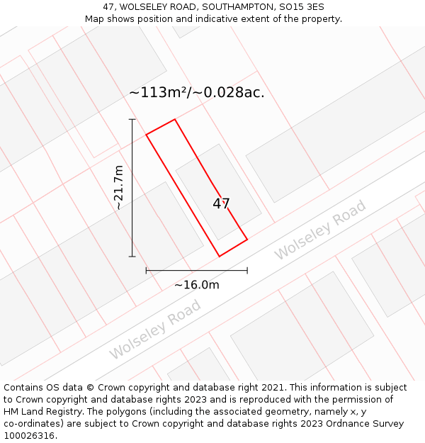 47, WOLSELEY ROAD, SOUTHAMPTON, SO15 3ES: Plot and title map
