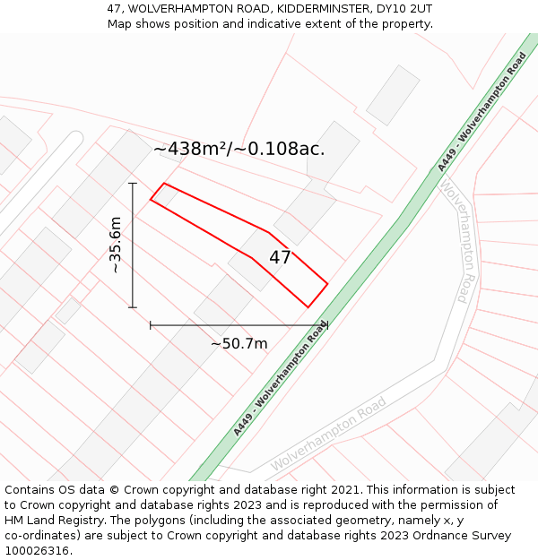 47, WOLVERHAMPTON ROAD, KIDDERMINSTER, DY10 2UT: Plot and title map