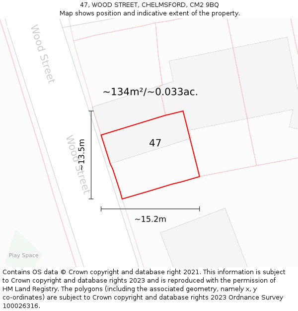 47, WOOD STREET, CHELMSFORD, CM2 9BQ: Plot and title map