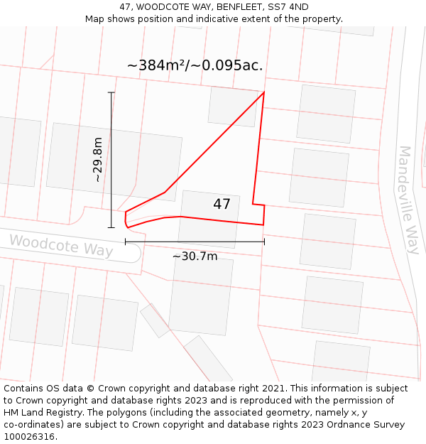 47, WOODCOTE WAY, BENFLEET, SS7 4ND: Plot and title map
