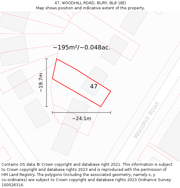 47, WOODHILL ROAD, BURY, BL8 1BD: Plot and title map