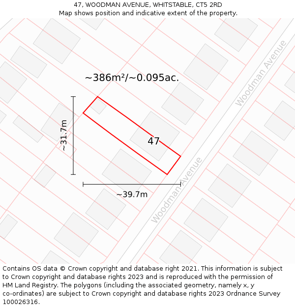 47, WOODMAN AVENUE, WHITSTABLE, CT5 2RD: Plot and title map