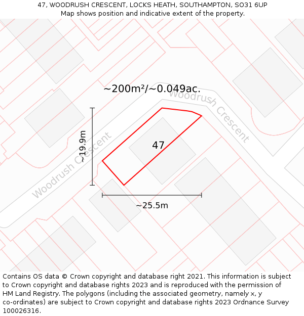 47, WOODRUSH CRESCENT, LOCKS HEATH, SOUTHAMPTON, SO31 6UP: Plot and title map