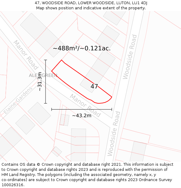 47, WOODSIDE ROAD, LOWER WOODSIDE, LUTON, LU1 4DJ: Plot and title map