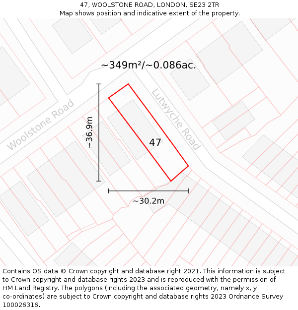 47, WOOLSTONE ROAD, LONDON, SE23 2TR: Plot and title map