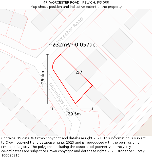47, WORCESTER ROAD, IPSWICH, IP3 0RR: Plot and title map