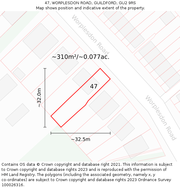 47, WORPLESDON ROAD, GUILDFORD, GU2 9RS: Plot and title map