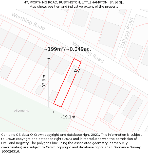 47, WORTHING ROAD, RUSTINGTON, LITTLEHAMPTON, BN16 3JU: Plot and title map