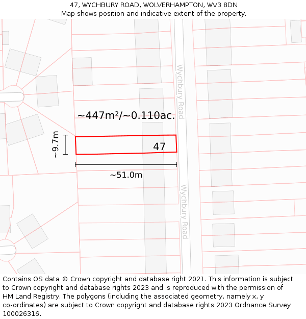 47, WYCHBURY ROAD, WOLVERHAMPTON, WV3 8DN: Plot and title map