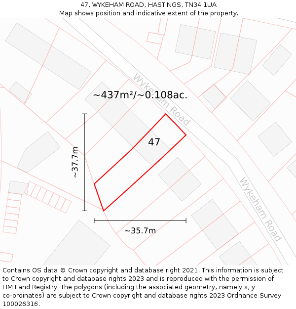 47, WYKEHAM ROAD, HASTINGS, TN34 1UA: Plot and title map