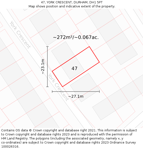 47, YORK CRESCENT, DURHAM, DH1 5PT: Plot and title map
