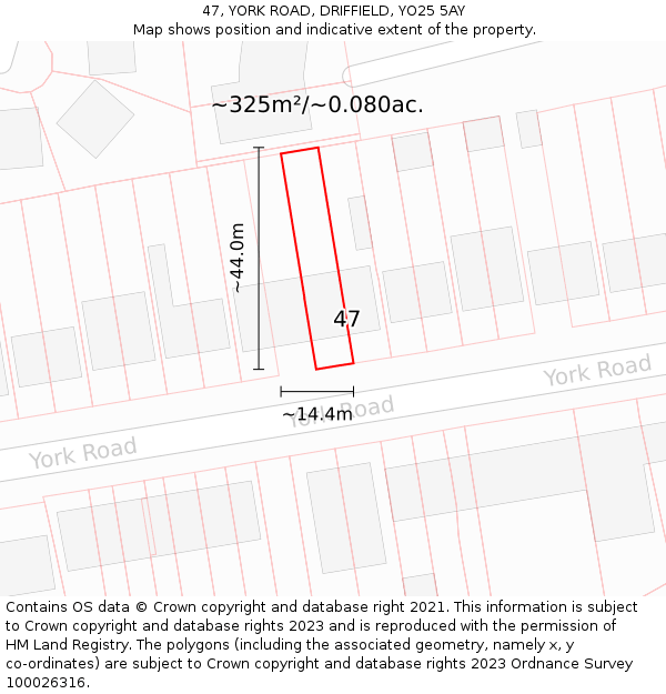 47, YORK ROAD, DRIFFIELD, YO25 5AY: Plot and title map