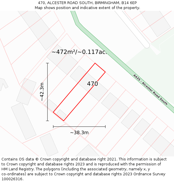 470, ALCESTER ROAD SOUTH, BIRMINGHAM, B14 6EP: Plot and title map