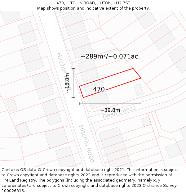 470, HITCHIN ROAD, LUTON, LU2 7ST: Plot and title map