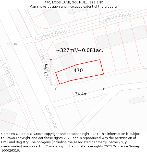 470, LODE LANE, SOLIHULL, B92 8NX: Plot and title map