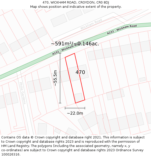 470, WICKHAM ROAD, CROYDON, CR0 8DJ: Plot and title map