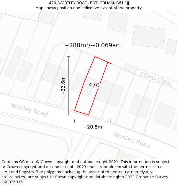 470, WORTLEY ROAD, ROTHERHAM, S61 1JJ: Plot and title map