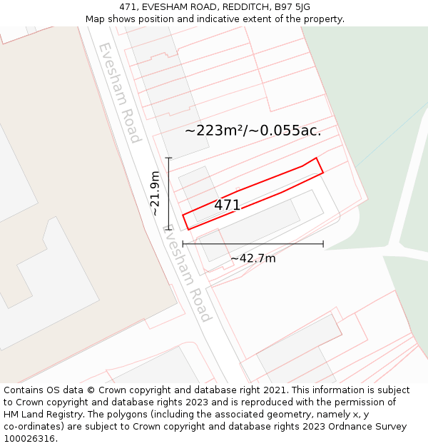 471, EVESHAM ROAD, REDDITCH, B97 5JG: Plot and title map