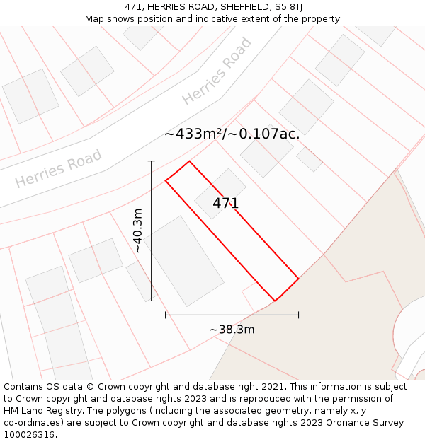 471, HERRIES ROAD, SHEFFIELD, S5 8TJ: Plot and title map