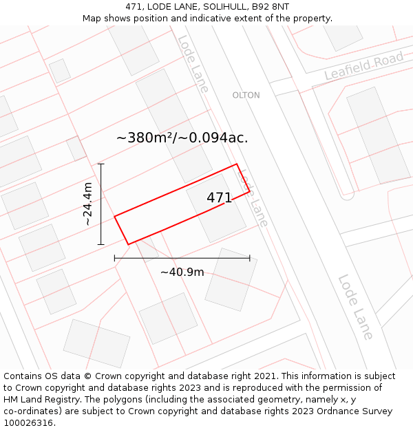 471, LODE LANE, SOLIHULL, B92 8NT: Plot and title map