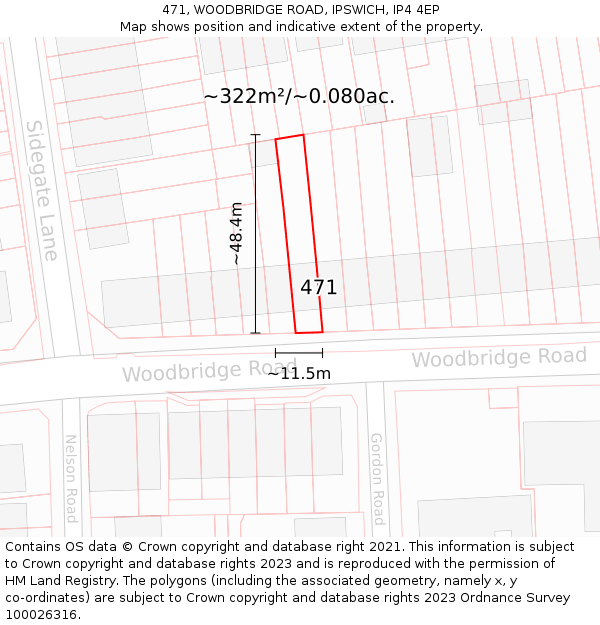 471, WOODBRIDGE ROAD, IPSWICH, IP4 4EP: Plot and title map