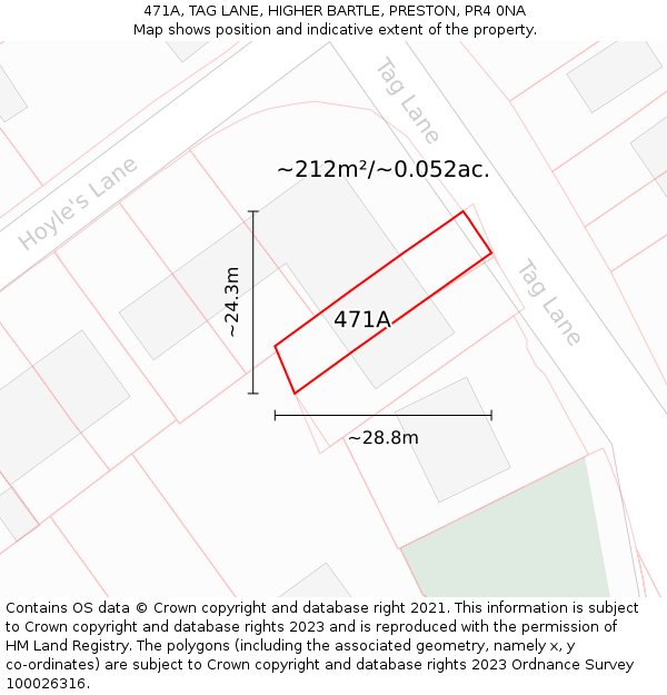 471A, TAG LANE, HIGHER BARTLE, PRESTON, PR4 0NA: Plot and title map