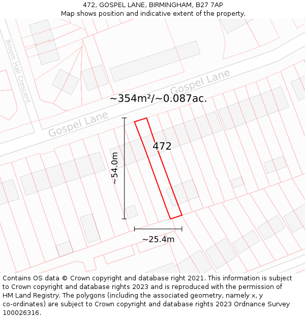 472, GOSPEL LANE, BIRMINGHAM, B27 7AP: Plot and title map