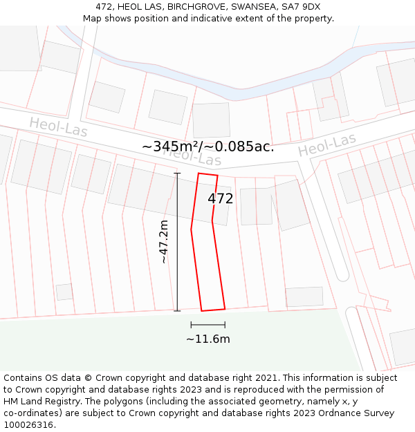 472, HEOL LAS, BIRCHGROVE, SWANSEA, SA7 9DX: Plot and title map