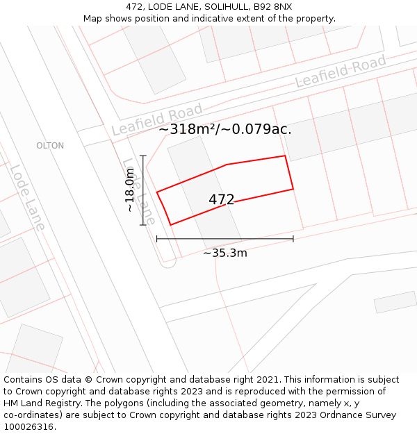 472, LODE LANE, SOLIHULL, B92 8NX: Plot and title map