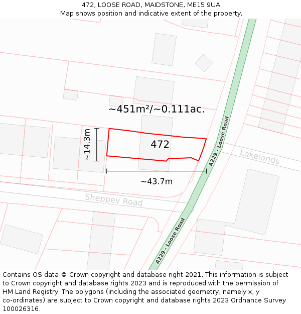 472, LOOSE ROAD, MAIDSTONE, ME15 9UA: Plot and title map