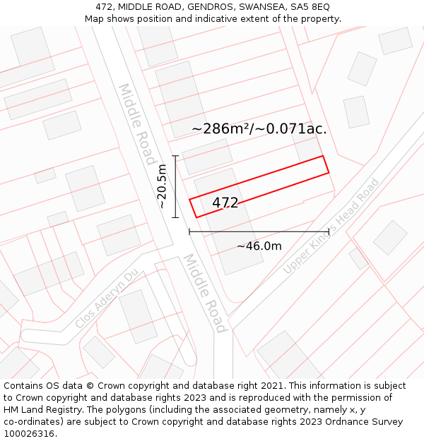 472, MIDDLE ROAD, GENDROS, SWANSEA, SA5 8EQ: Plot and title map