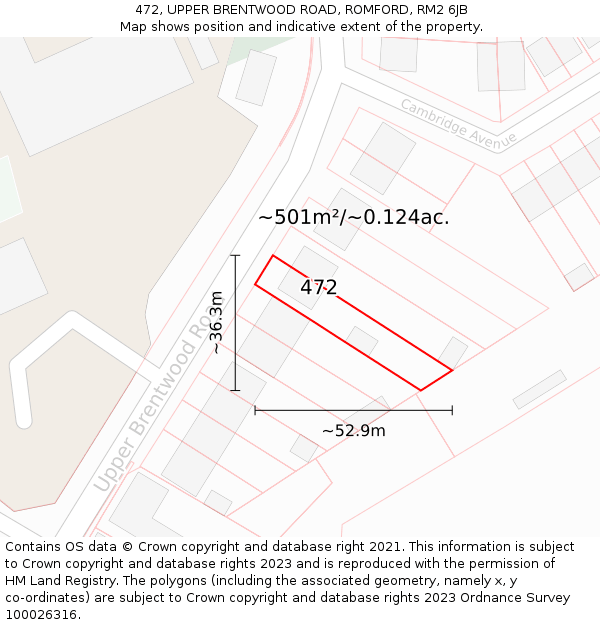 472, UPPER BRENTWOOD ROAD, ROMFORD, RM2 6JB: Plot and title map