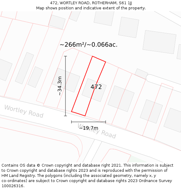 472, WORTLEY ROAD, ROTHERHAM, S61 1JJ: Plot and title map