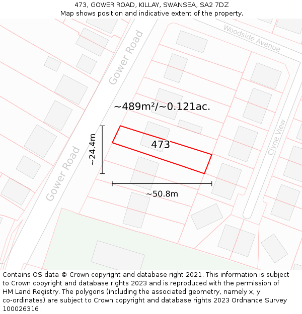 473, GOWER ROAD, KILLAY, SWANSEA, SA2 7DZ: Plot and title map