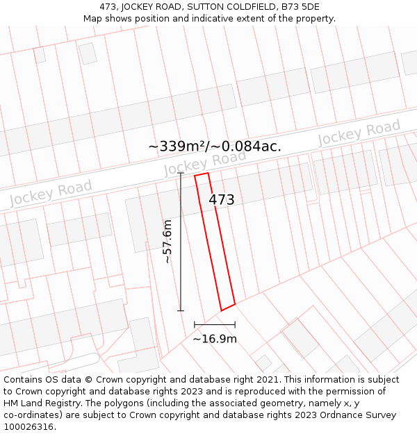 473, JOCKEY ROAD, SUTTON COLDFIELD, B73 5DE: Plot and title map