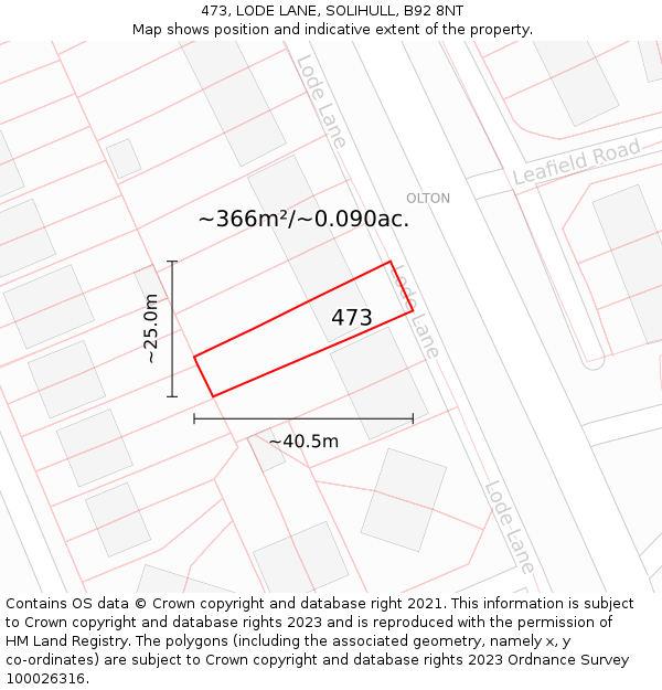 473, LODE LANE, SOLIHULL, B92 8NT: Plot and title map