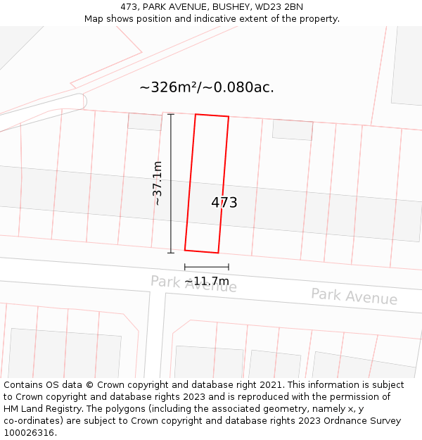 473, PARK AVENUE, BUSHEY, WD23 2BN: Plot and title map
