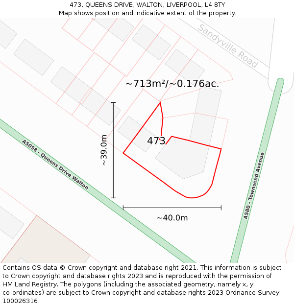 473, QUEENS DRIVE, WALTON, LIVERPOOL, L4 8TY: Plot and title map