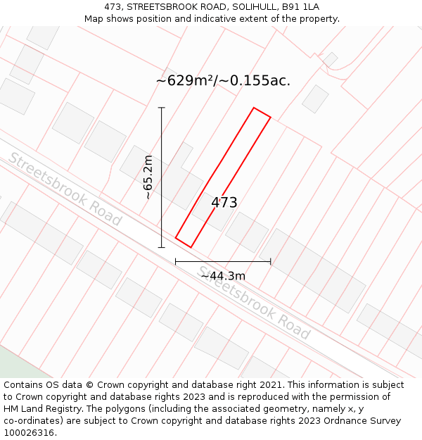 473, STREETSBROOK ROAD, SOLIHULL, B91 1LA: Plot and title map