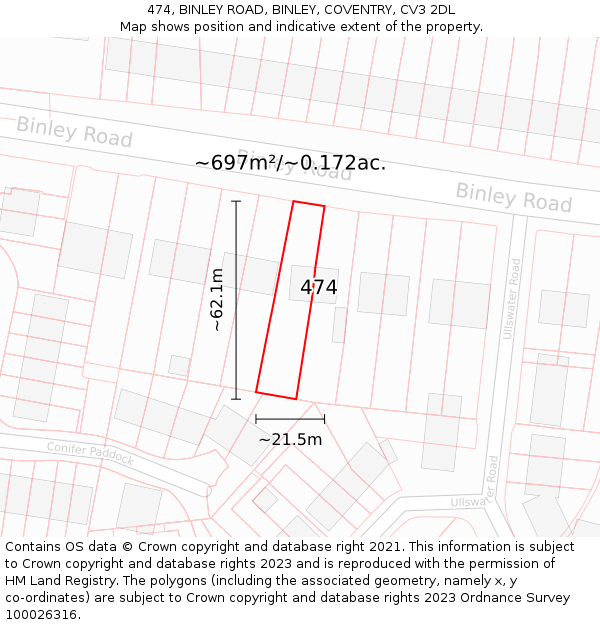 474, BINLEY ROAD, BINLEY, COVENTRY, CV3 2DL: Plot and title map