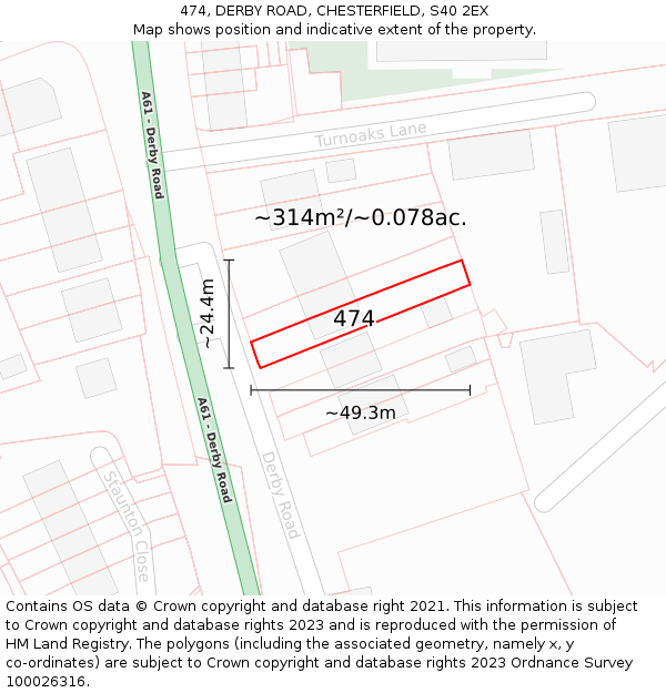 474, DERBY ROAD, CHESTERFIELD, S40 2EX: Plot and title map