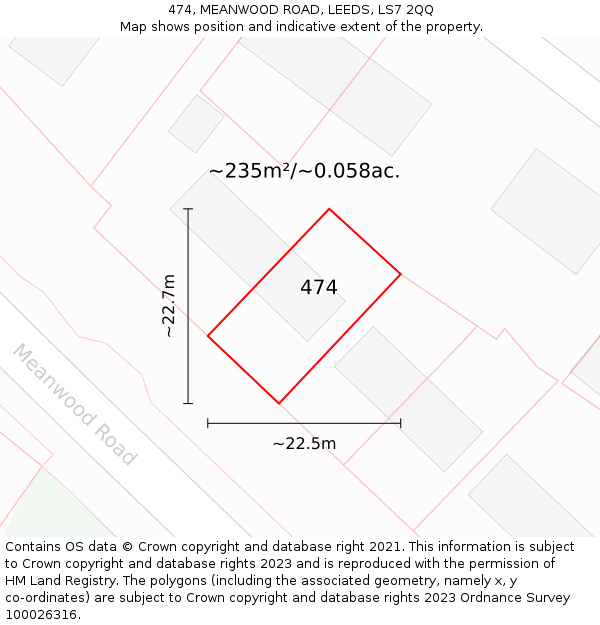 474, MEANWOOD ROAD, LEEDS, LS7 2QQ: Plot and title map
