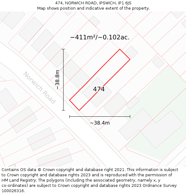 474, NORWICH ROAD, IPSWICH, IP1 6JS: Plot and title map