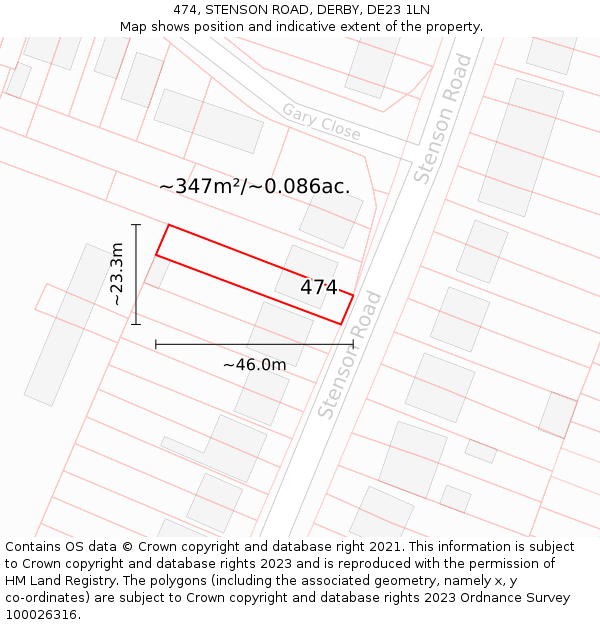 474, STENSON ROAD, DERBY, DE23 1LN: Plot and title map