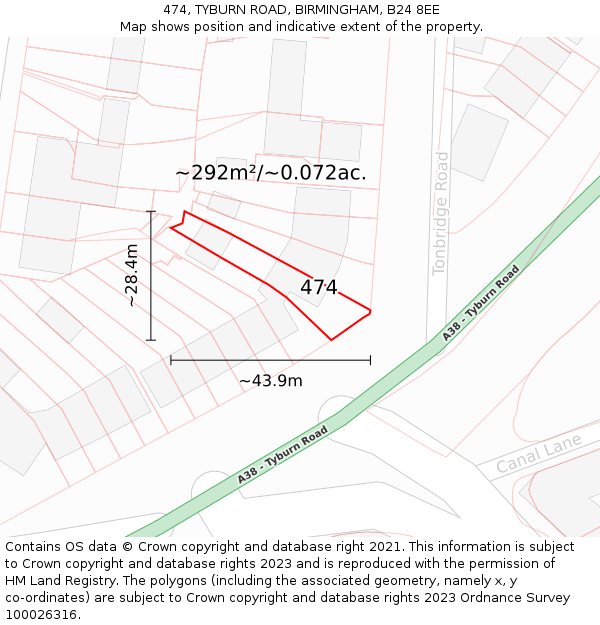 474, TYBURN ROAD, BIRMINGHAM, B24 8EE: Plot and title map