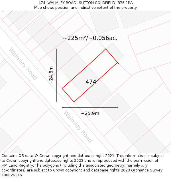 474, WALMLEY ROAD, SUTTON COLDFIELD, B76 1PA: Plot and title map