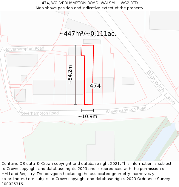 474, WOLVERHAMPTON ROAD, WALSALL, WS2 8TD: Plot and title map